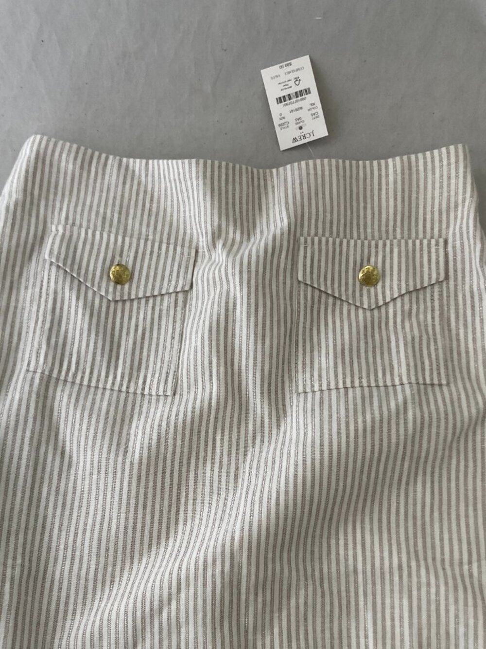 J Crew Factory Striped Linen- blend patch pocket skirt